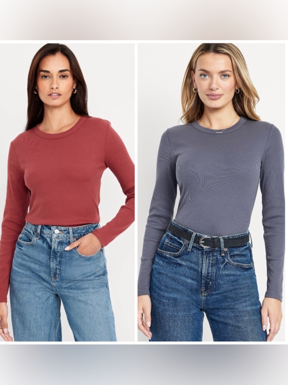 2 NWOT Old Navy Ribbed Snug Long-Sleeve Crew-Neck T-Shirts